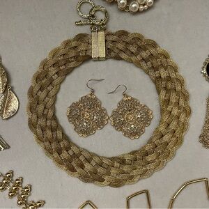 Elegant Gold Braided Necklace and Earrings Set